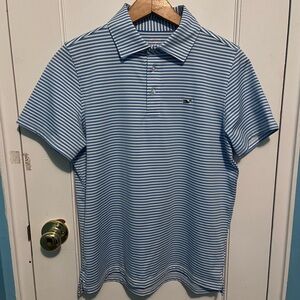 Vineyard Vines Light Blue and White Striped Polo